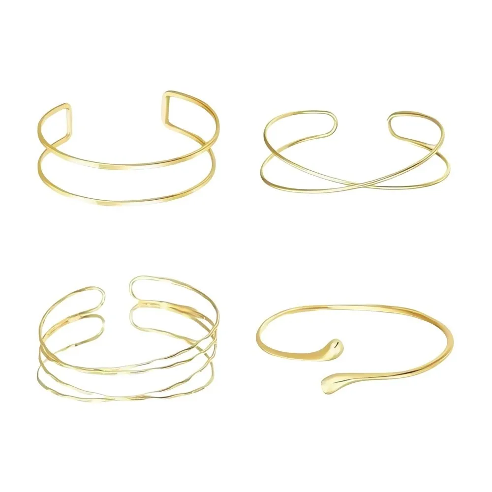 4/6pcs Trendy Geometric Arm Bracelet Bangle Jewelry Twisted Cuff Bracelet Open Stackable Upper Arm Bracelet Gift