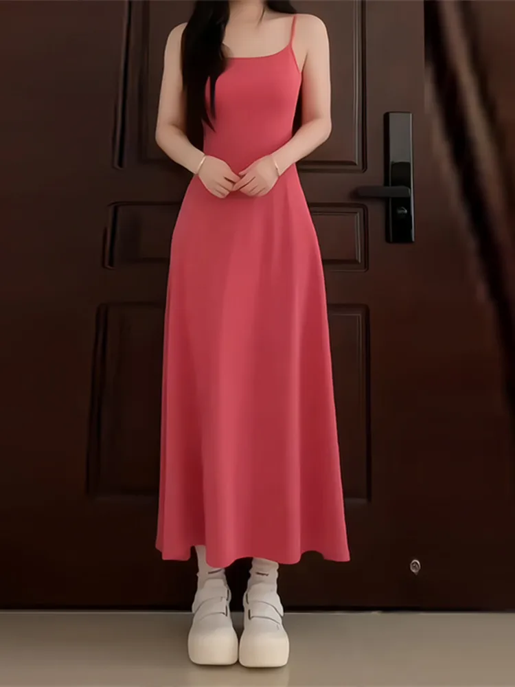 

Pink Dopaamine Knitted Halter Dress Women's Summer 2026 New Pure Desire Sweet Spicy Style Elegant Slimming Long Dress