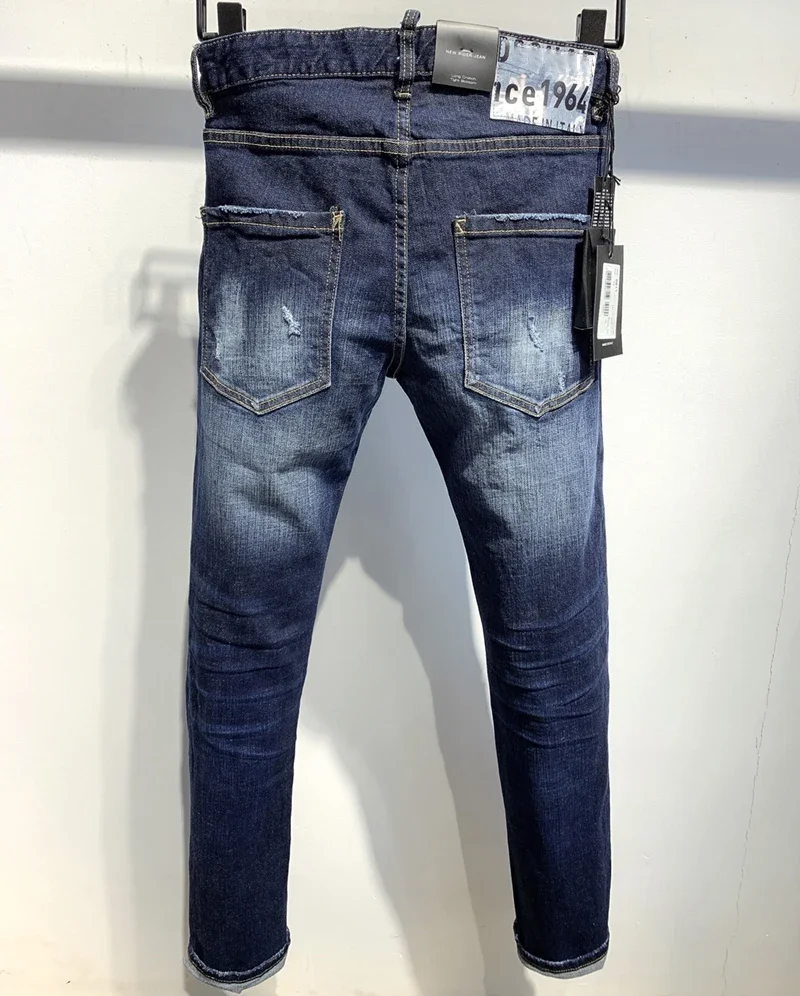 New BRAND Dsq2 Men Jeans Denim Pants Hole Slim Pencil Trousers Metal Buttons Fashionable Blue D2 Cool Guy JENAS For Men