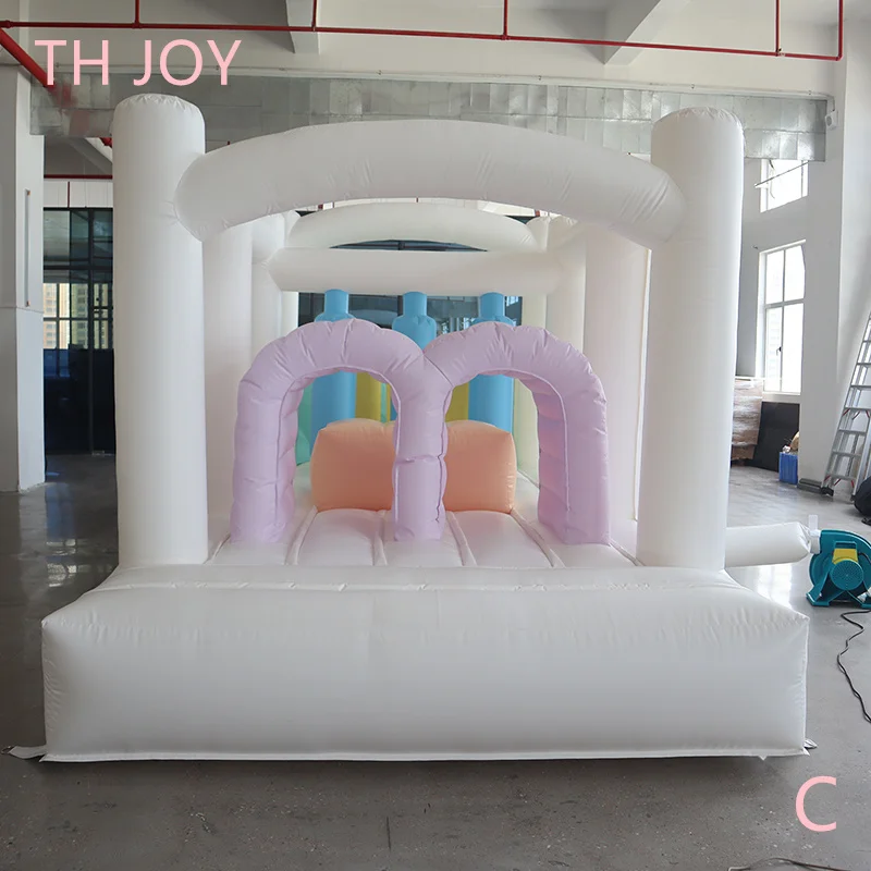 fast air shipping, 7x2.5m kids commercial inflatable obstacle course, white bouncy house with obstacle toys jumper slide combos