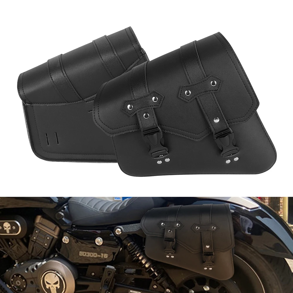 Black Motorcycle Saddlebags Side Tool Bag Luggage Saddle Bags Pouch PU Leather Universal For Honda Suzuki Kawasaki Yamaha