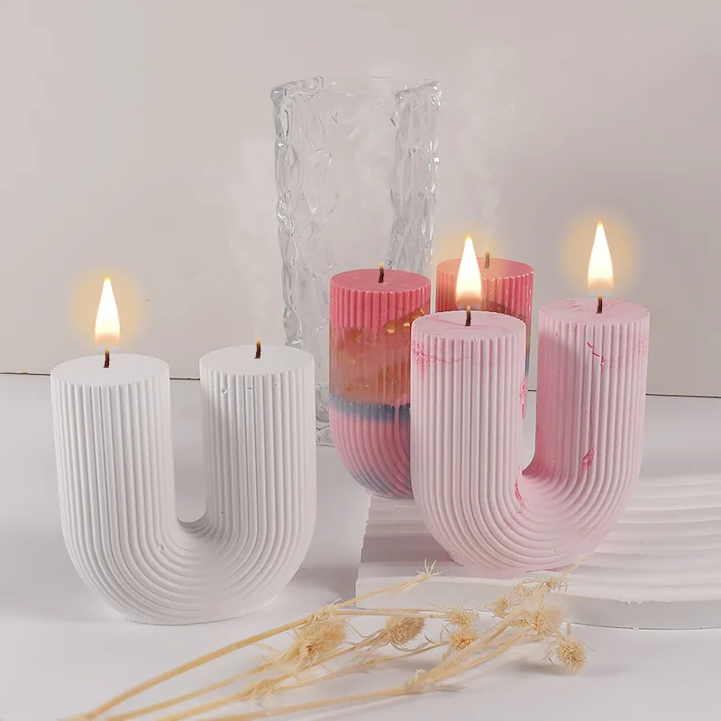 Striped U-Shaped Candle Mold Geometric Striped Cylindrical Arch Rainbow Scented Candle Mold DIY Home Decor