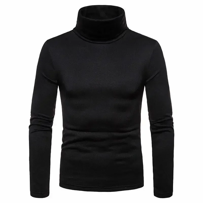 Suéter de punto de cuello alto para hombre, Jersey informal, ajustado, básico, doble cuello, Tops de otoño e invierno