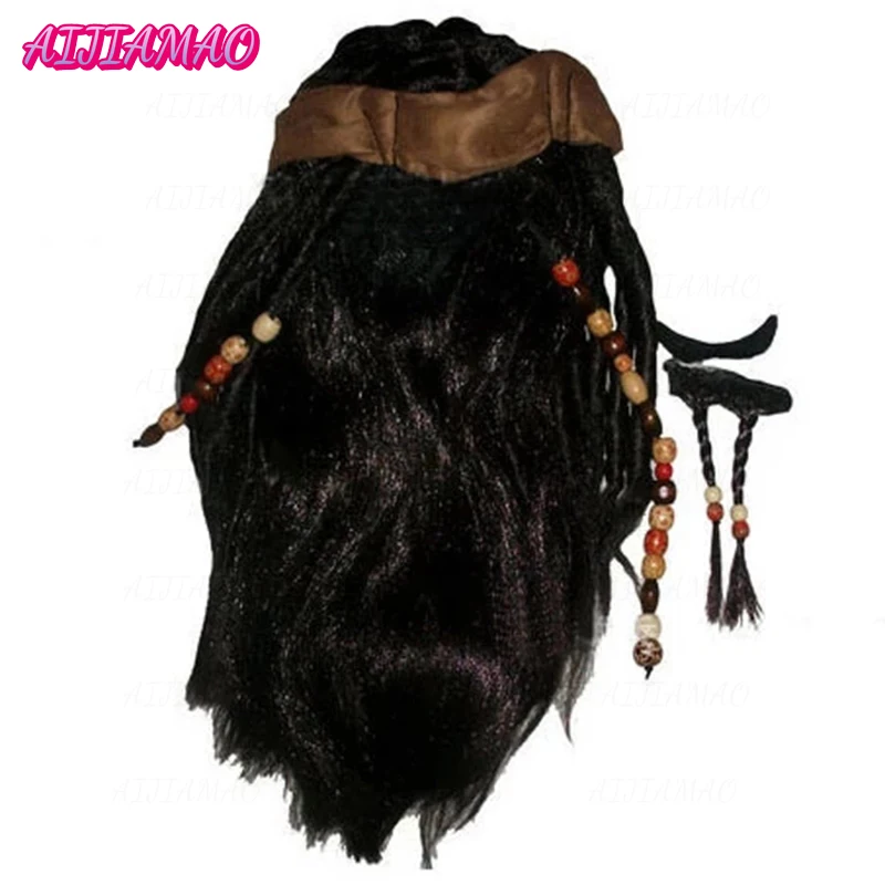 Costume di halloween per uomo adulto pirata capitano jack sparrow parrucche cappello pirati dei caraibi accessori cosplay