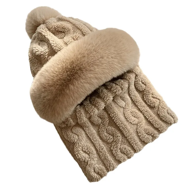قبعة شتوية مرنة قبعة شتوية مع مجموعة وشاح مقاومة للرياح تغطي الوجه وغطاء للرأس ناعم من القطيفة للدفء قبعة نسائية قناع للتزلج في الهواء الطلق