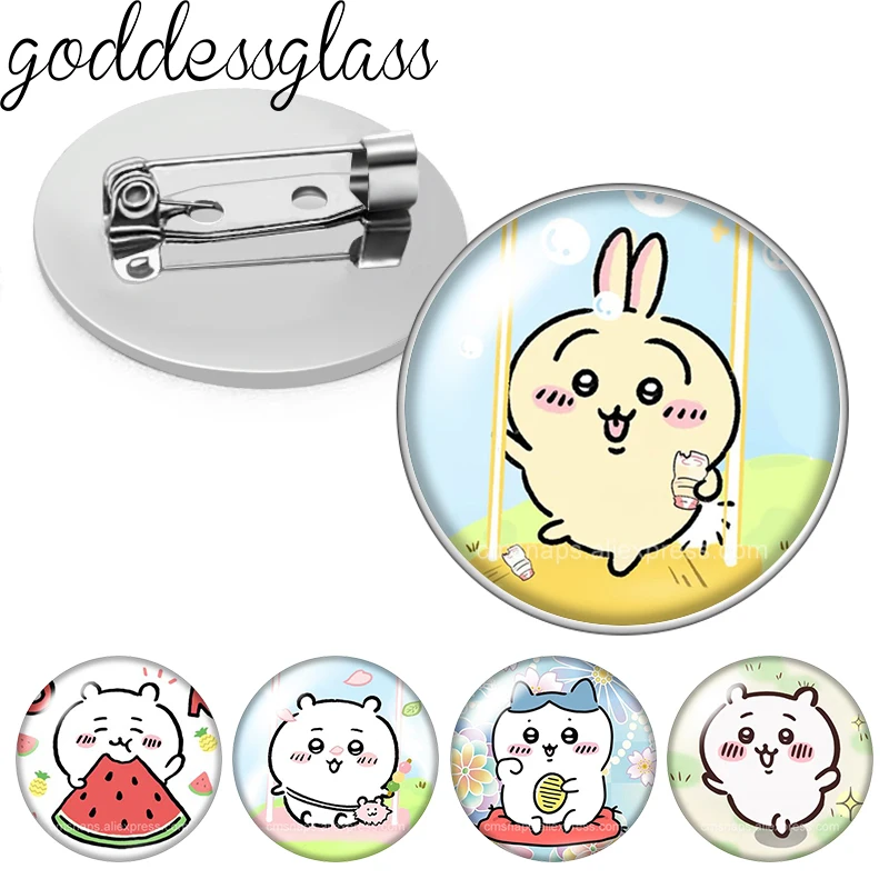 Kawaii Chiikawa Hachiware Usagi Cartoon Photo Glass Cabochon Brooch Pinback Button Bag Clothes Denim Jeans Lapel Pin Badge