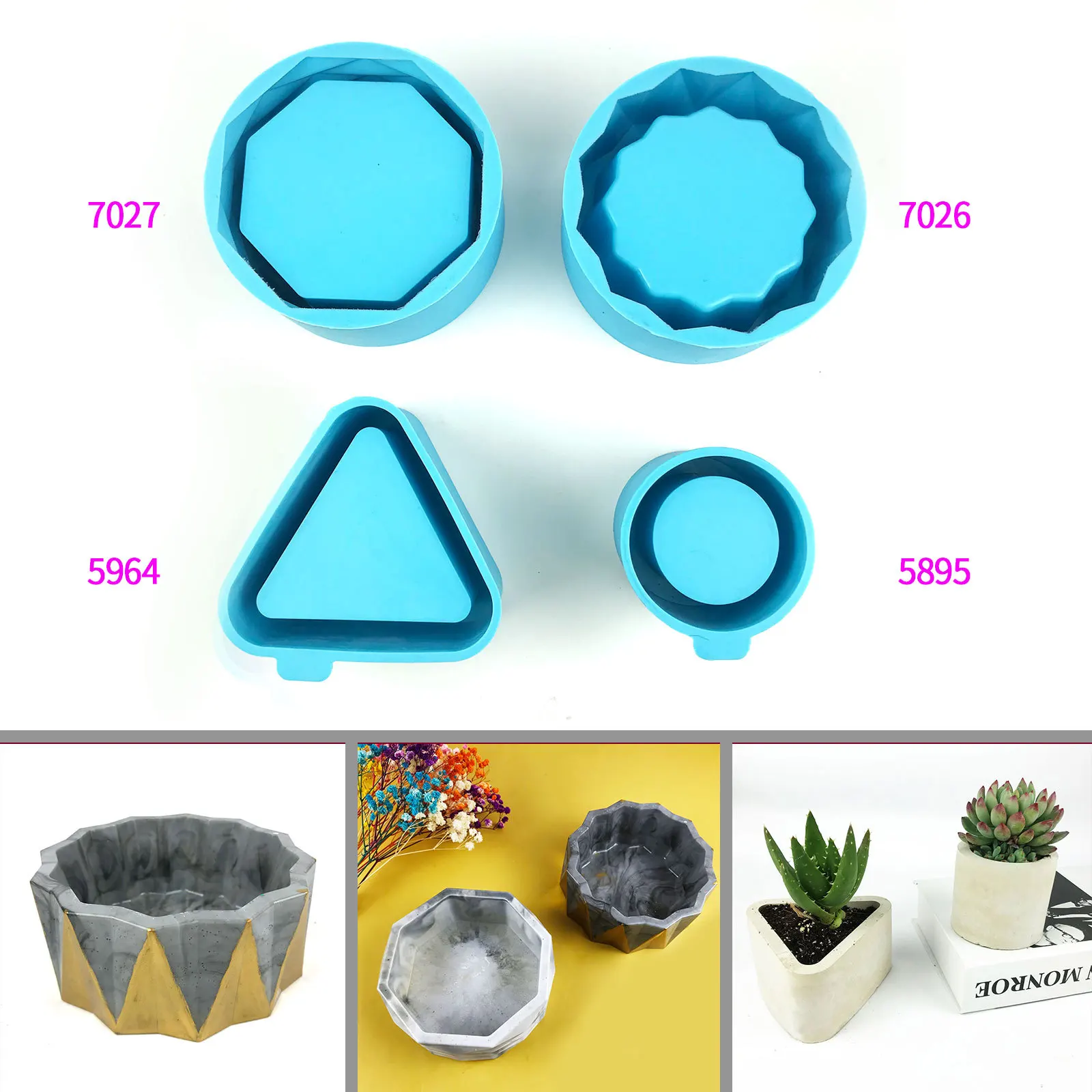 3D Flower Pot Silicone Mold DIY Diamond Pattern Flower Pot Mold Triangle Round Shaped Silicone Mould For Resin Making