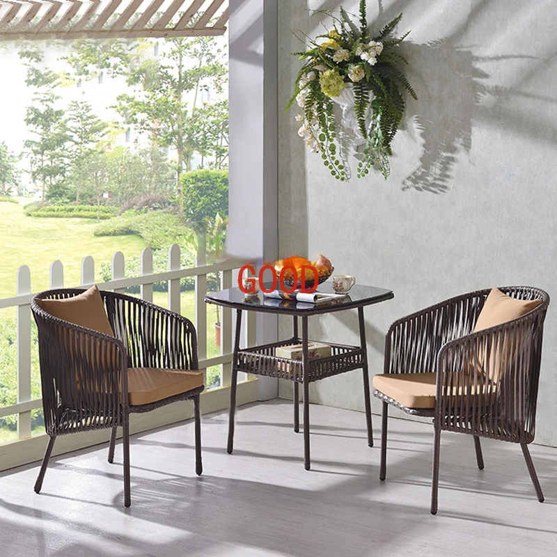 

Rattan Three-Piece Tables and Chairs Coffee Shop Tables and Chairs Creative Fashion Outdoor Furniture Designer Model