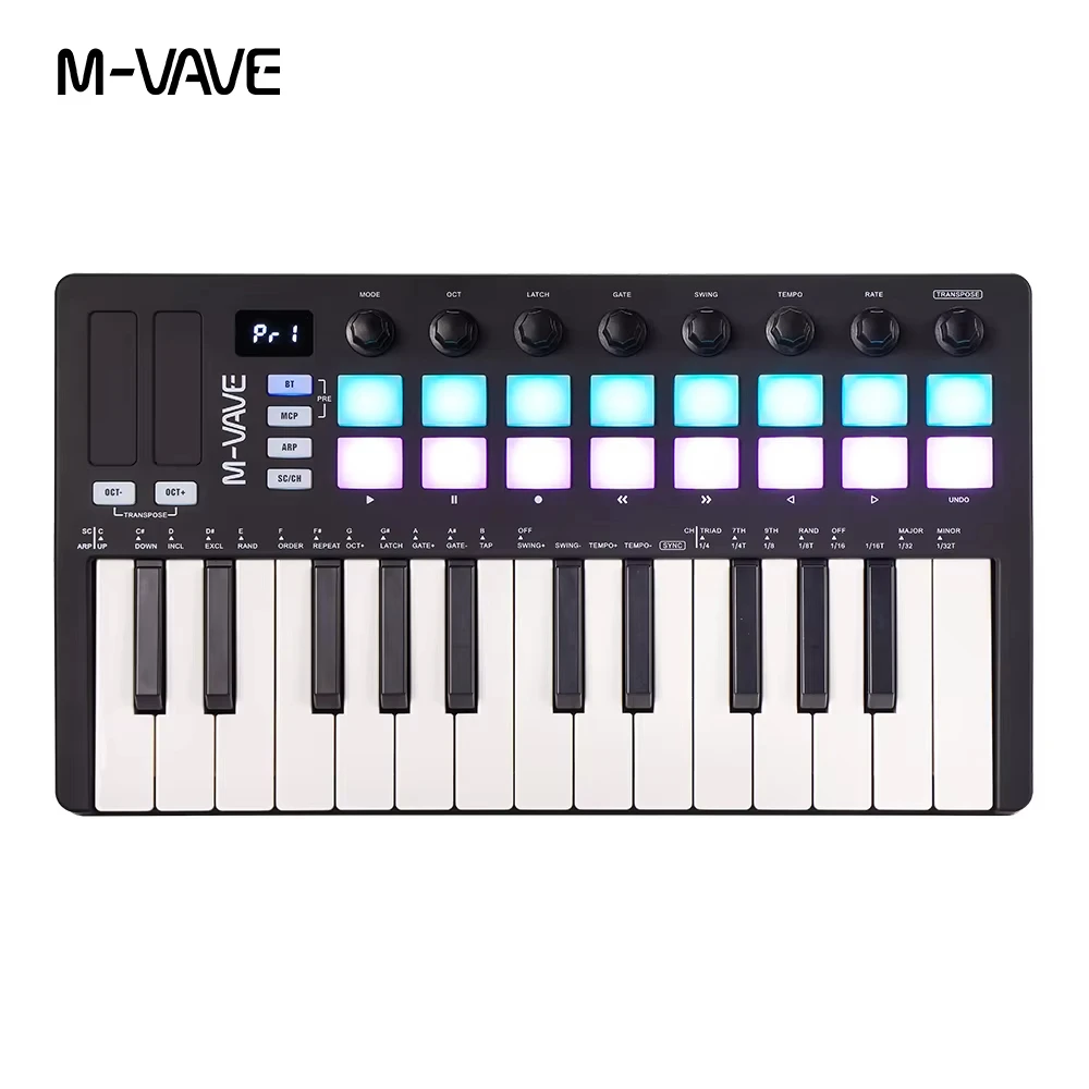 M-VAVE SMK-25 II MIDI Controller Keyboard 25 Semi-Weighted Keys 16 RGB Drum Pads for Music Production and DAW Software