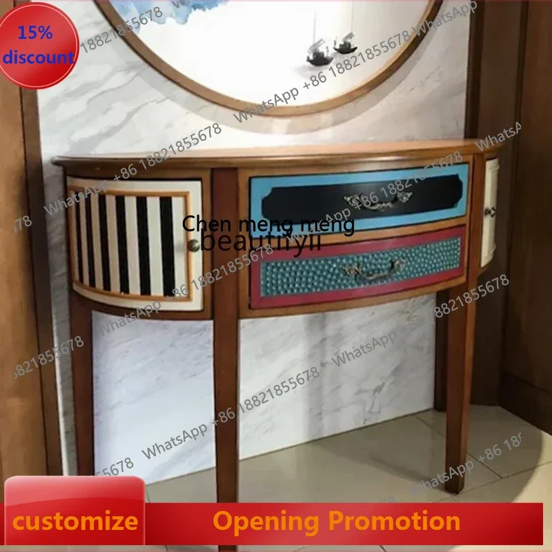 

ss7304American Console Tables Semicircle Retro Hallway Wall Solid Wood Locker Hallway Dressing Table Hall Cabinet