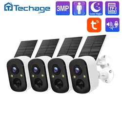 Techage 1/3/5pcs Tuya 3MP Draadloze Solar Batterij IP Camera Beveiliging Outdoor WiFi PIR Camera 2-weg Audio Menselijke Detec Ondersteuning Alex