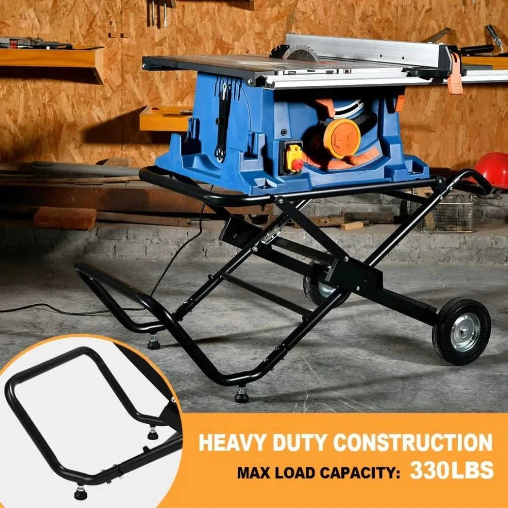Portable Table Saw Stand 330 LBS Capacity Rolling Foldable Workstation with 8 Inch Wheels Heavy Duty Universal for Table