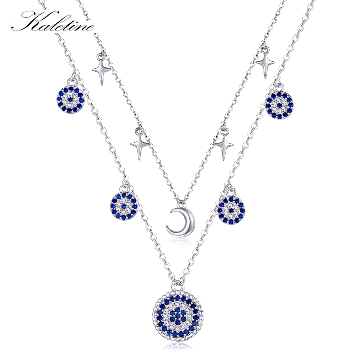 

KALETINE Evil Eye Moon Necklace For Women Jewelry 925 Sterling Silver Fancy Blue Store Link Chain Choker Necklace Bijoux Gift