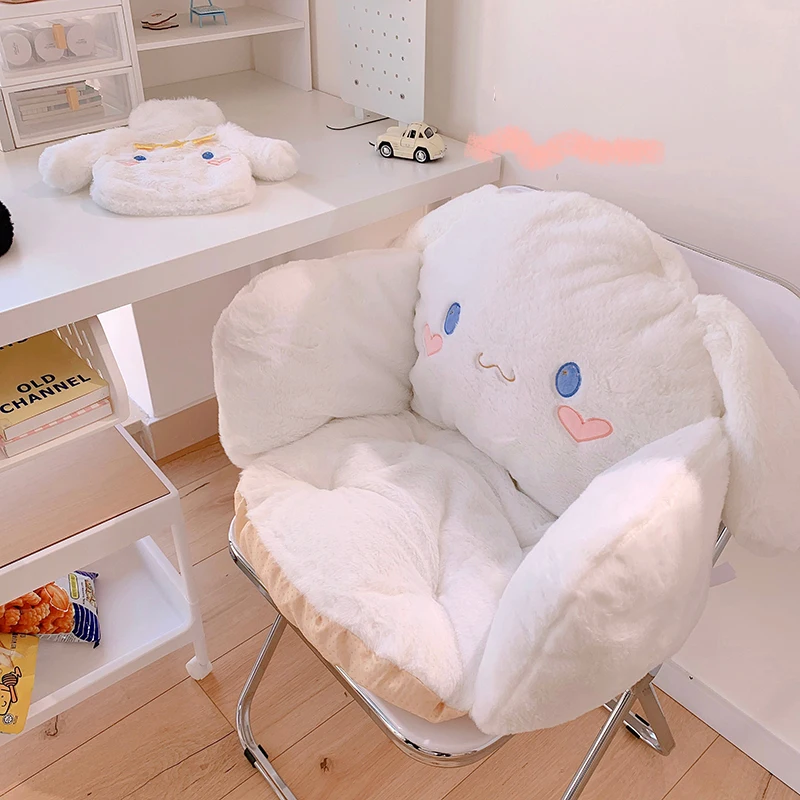 Kawaii Cinnamoroll Thick Plush Seat Cushion with Backrest Sanrio Kuromi Anime Embroidery Student Winter Thermal Sofa Cushion