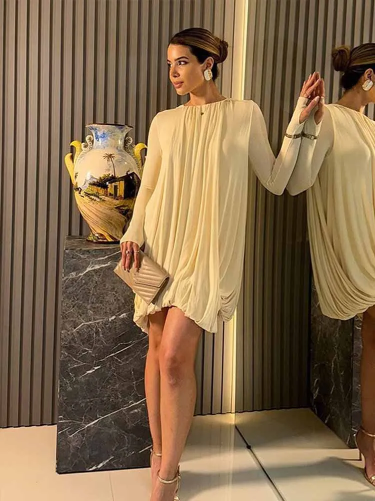 

Женское весеннее модное элегантное платье с длинными рукавами в стиле накидки, с плиссированными элементами, свободного кроя, для повседневной носки, мягкое и комфортное.