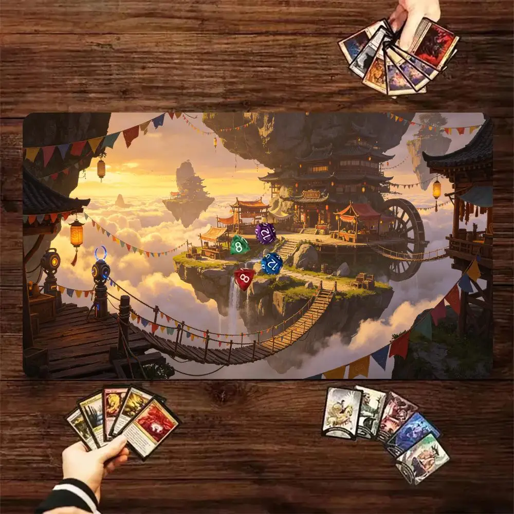 Oriental Fantasy Floating Cloud Bazaar TCG Play mat Volcano Scene Trading Card Game Desk Mat Non‑Slip Rubber Mouse Pad