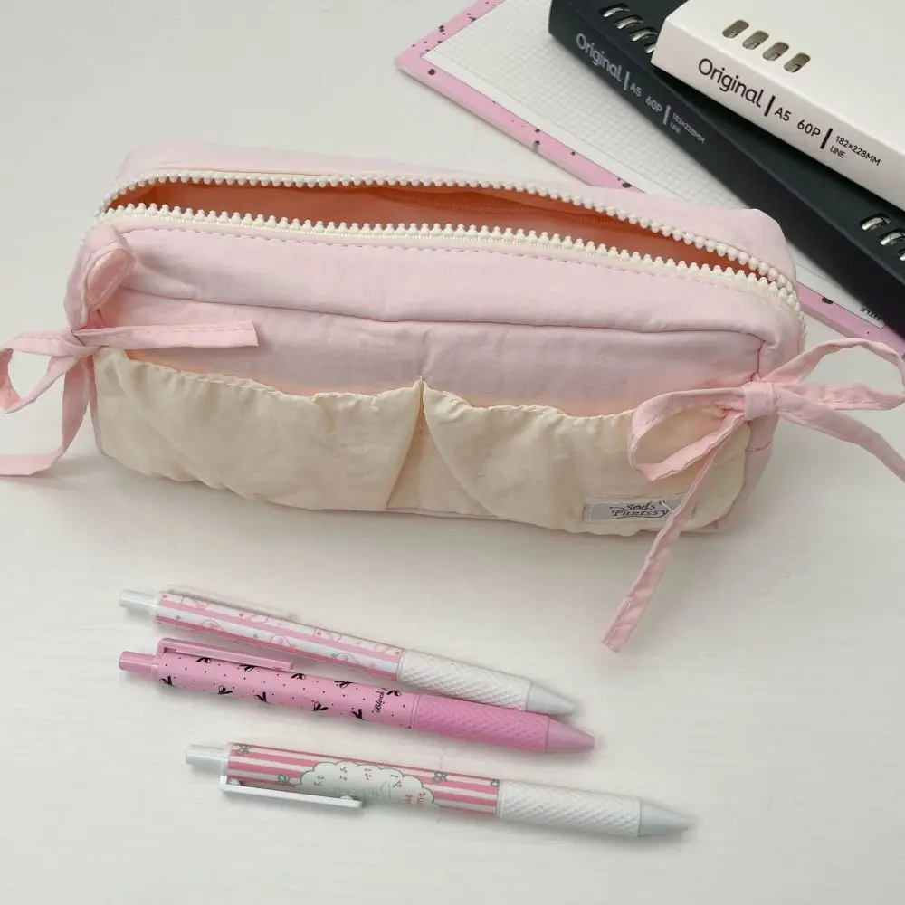 

Large Capacity Candy Colored Pencil Bag Bowknot Dopamine Stationery Storage Bag Ins Soft Touch Pencil Case Students