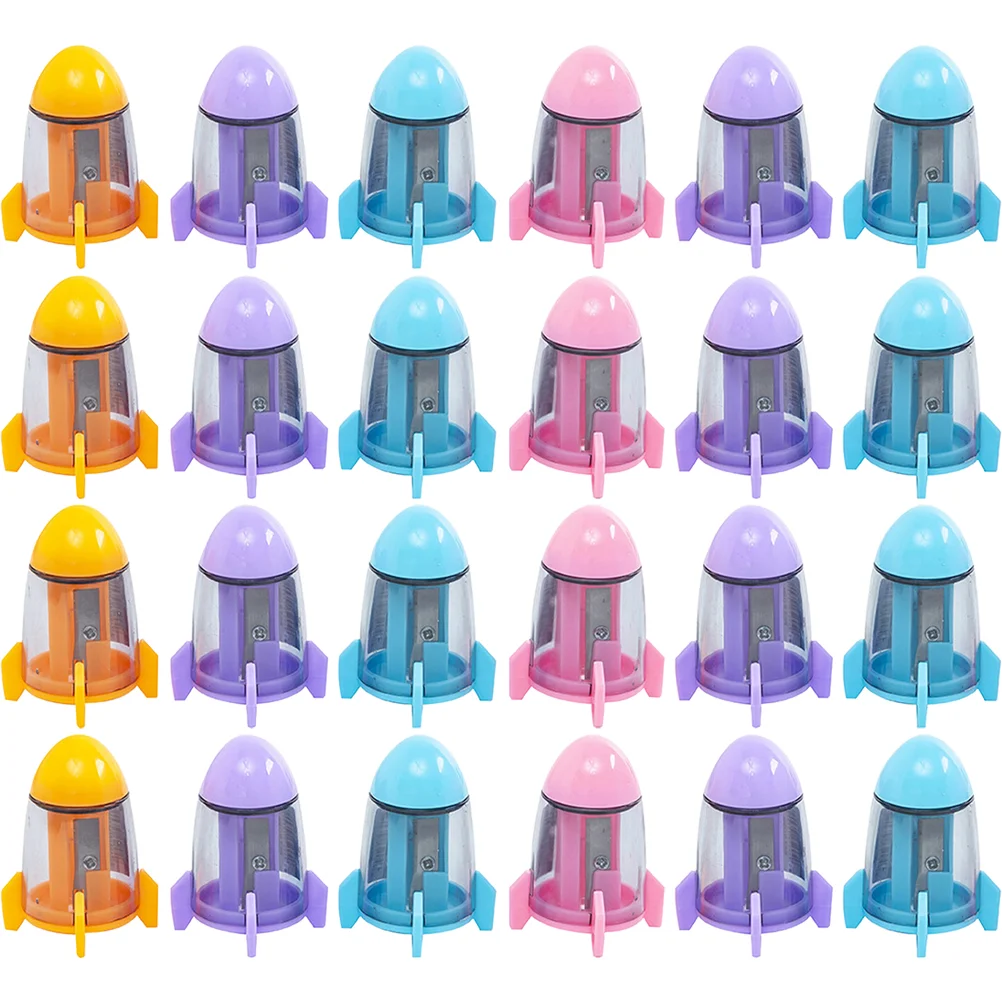 24 Pcs Cartoon Rocket Sharpener Student Use Lead Pencils School Plastic Colorful Sharpeners