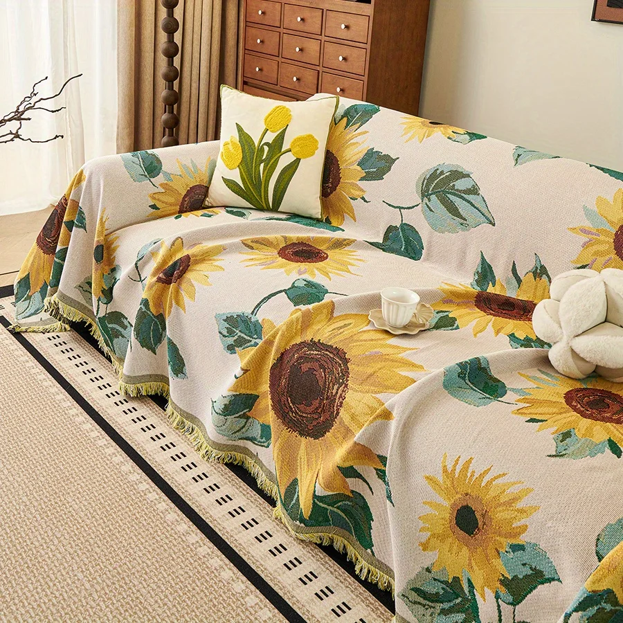 1pc Sonnenblumen Muster Sofa Handtuch Alle-abdeckung Jacquard Sofa Decke Mit Quasten Couch Protector Vier Jahreszeiten universal