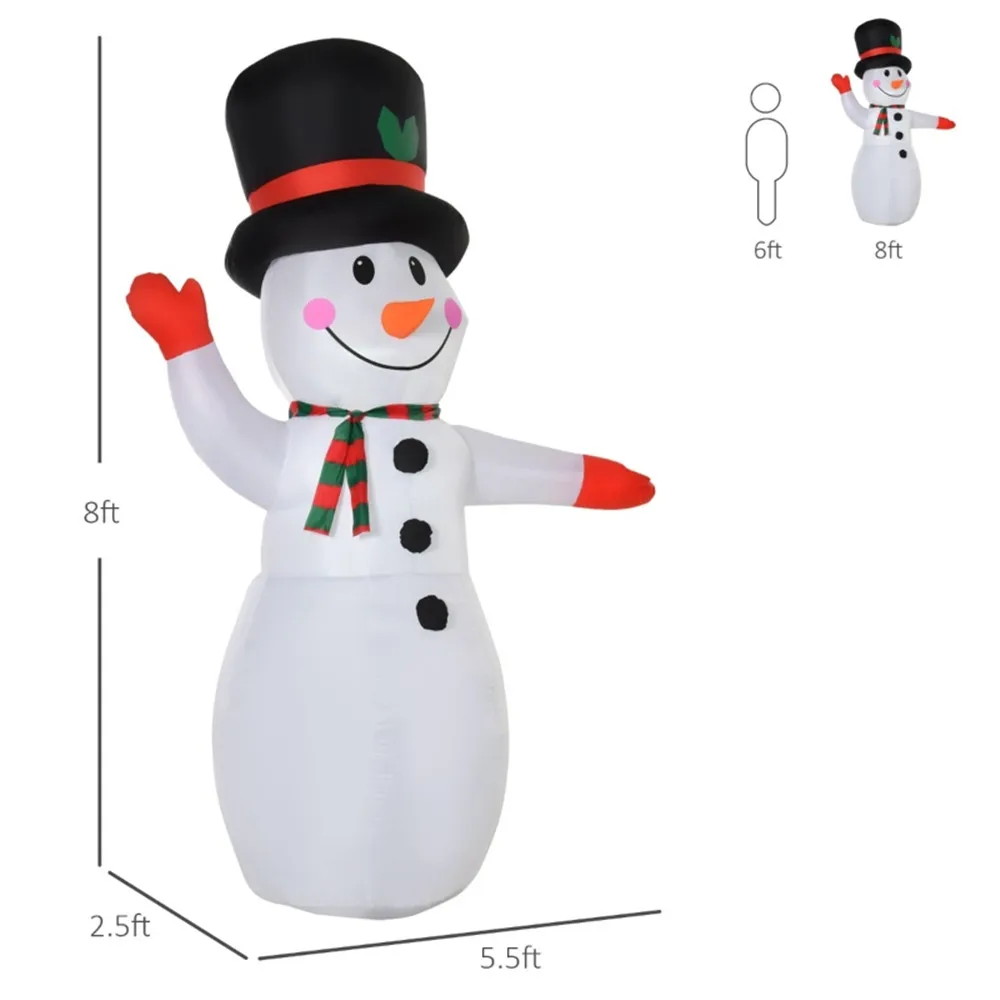 8FT Christmas Inflatable Snowman with LED Lights, Outdoor Yard Decoration, IP44 Polyester Christmas Blow Up Snowman for Home Garden Lawn Holiday Decor