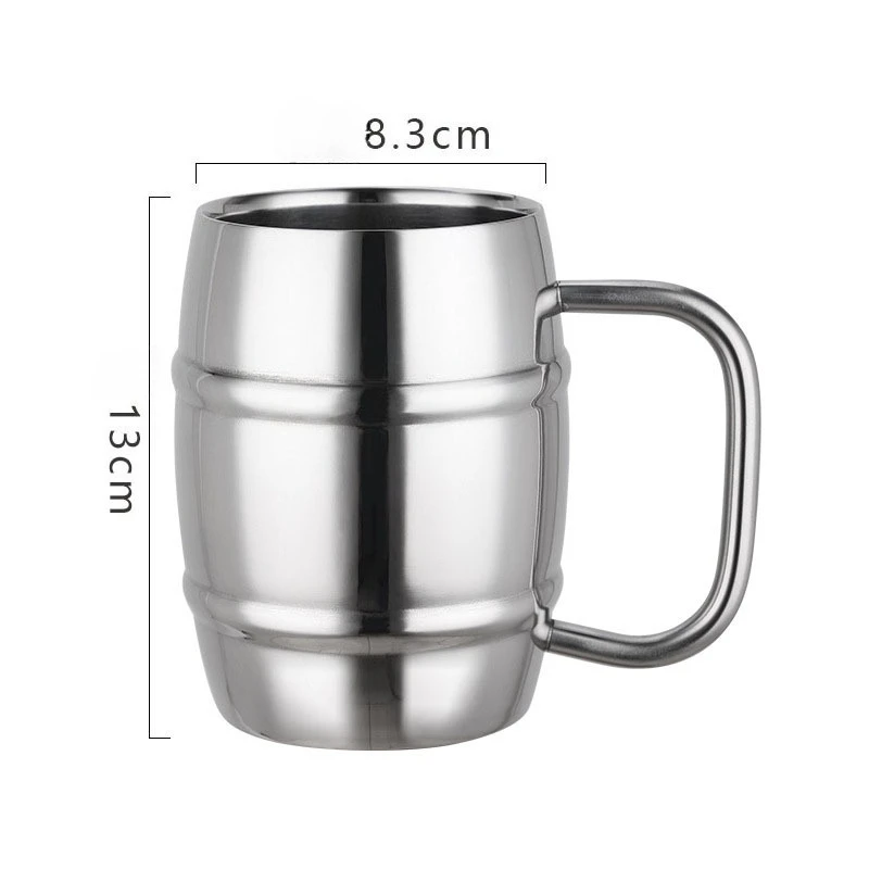 كوب بيرة مزدوج الجدار من الفولاذ المقاوم للصدأ مع كوب معزول بمقبض للقهوة والحليب والشاي والأطفال والمشروبات الباردة والساخنة للاستخدام المنزلي والمطعم