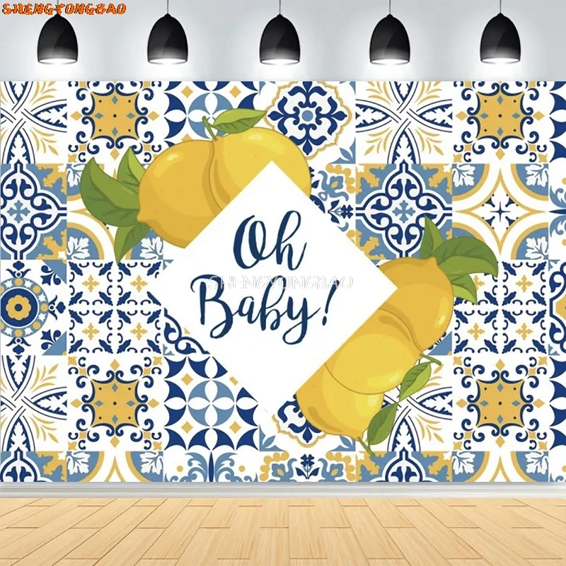الأزرق سيراميك الليمون خلفيات للتصوير الفوتوغرافي الدعائم استحمام الطفل حفلة عيد ميلاد العروس الزفاف استوديو الصور خلفية OB-01