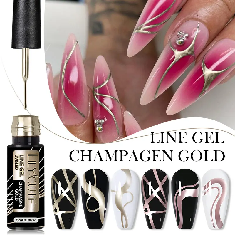 LILYCUTE Super-Bright Metallic Painting Liner Gel Polish Silver Gold Mirror Gel Nail Polish Semi Permanent UV Nail Art Vernis