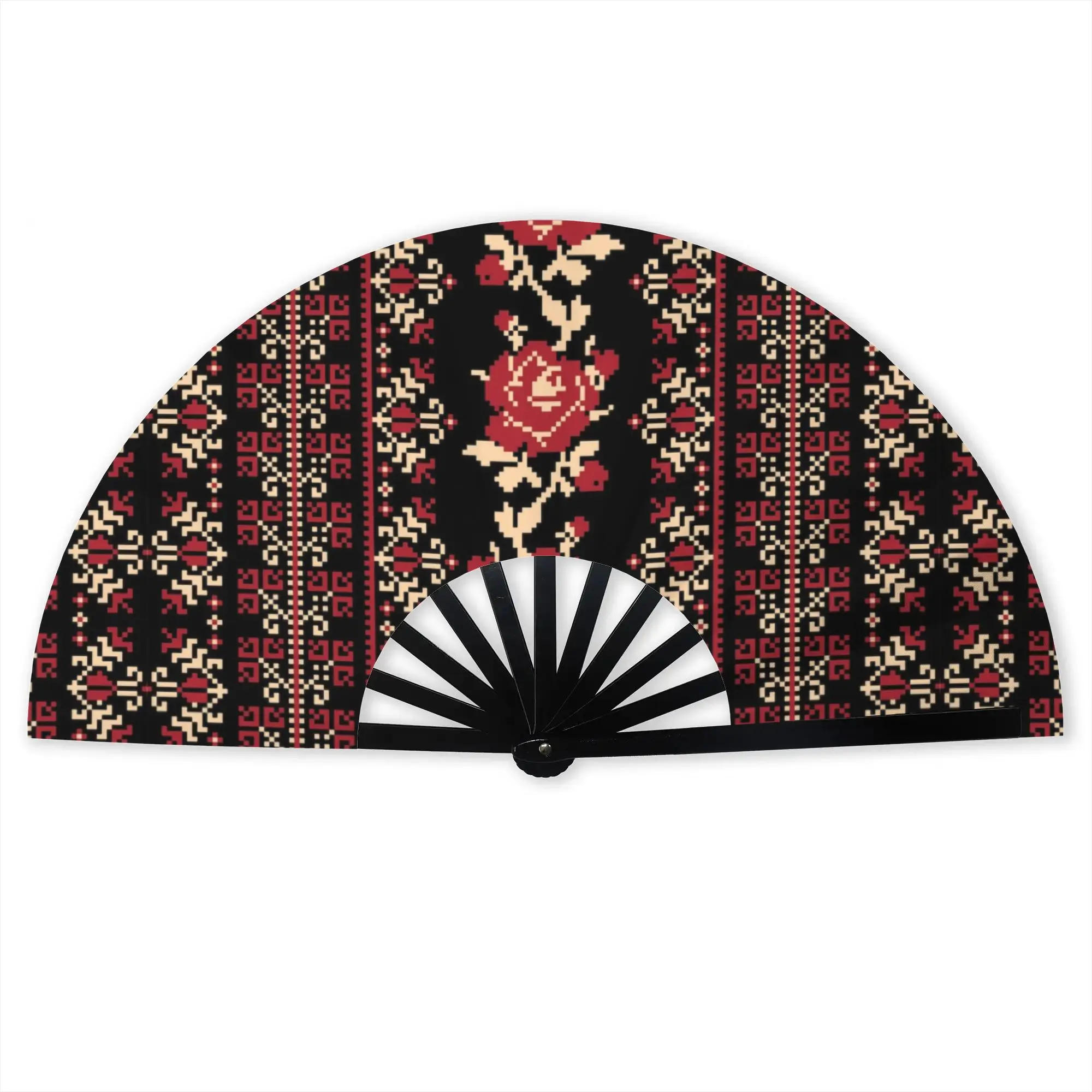 Palestinian Embroidery Tatreez Folding Hand Fan Palestine Folk Art Polyester Fabric Fan Cool Summer Accessory Decorative Fans