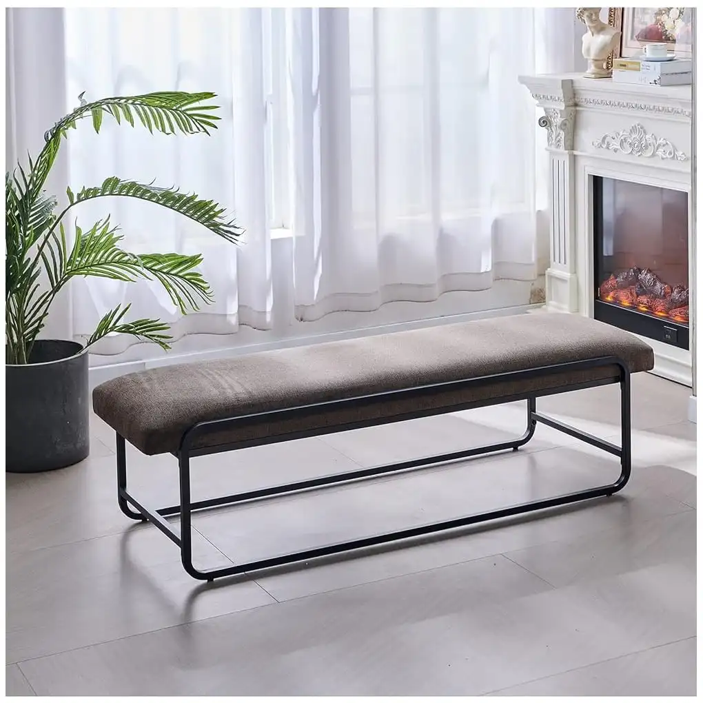 Upholstered Bedroom Benches, 48 inch Kids Ottoman Chair, Vegan Leather Footrest Stool, Accent Bench for Entryway Bedroom End