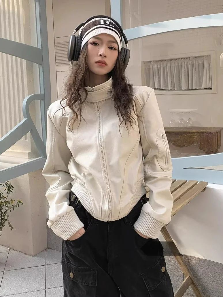 

Retro American ort Jaet Women's Spring 2026 New Loose Versatile Leather Design Sensation Motorcycle Leather Jaet