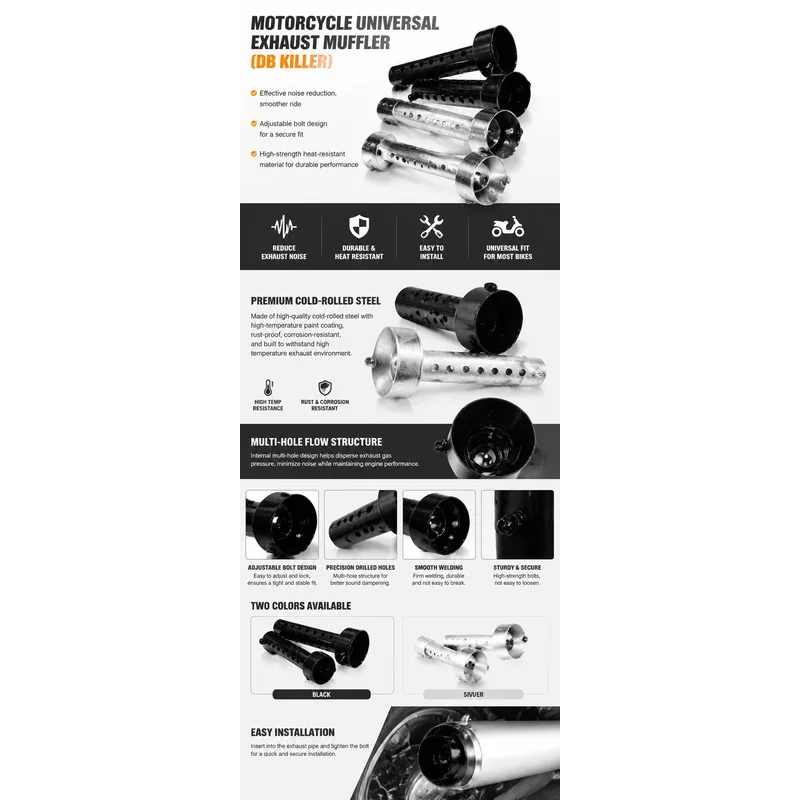 Universal Stainless Steel Exhaust Baffle DB Killer Insert For Motorcycle 35mm 42mm 48mm 60mm Muffler Sound Reduction