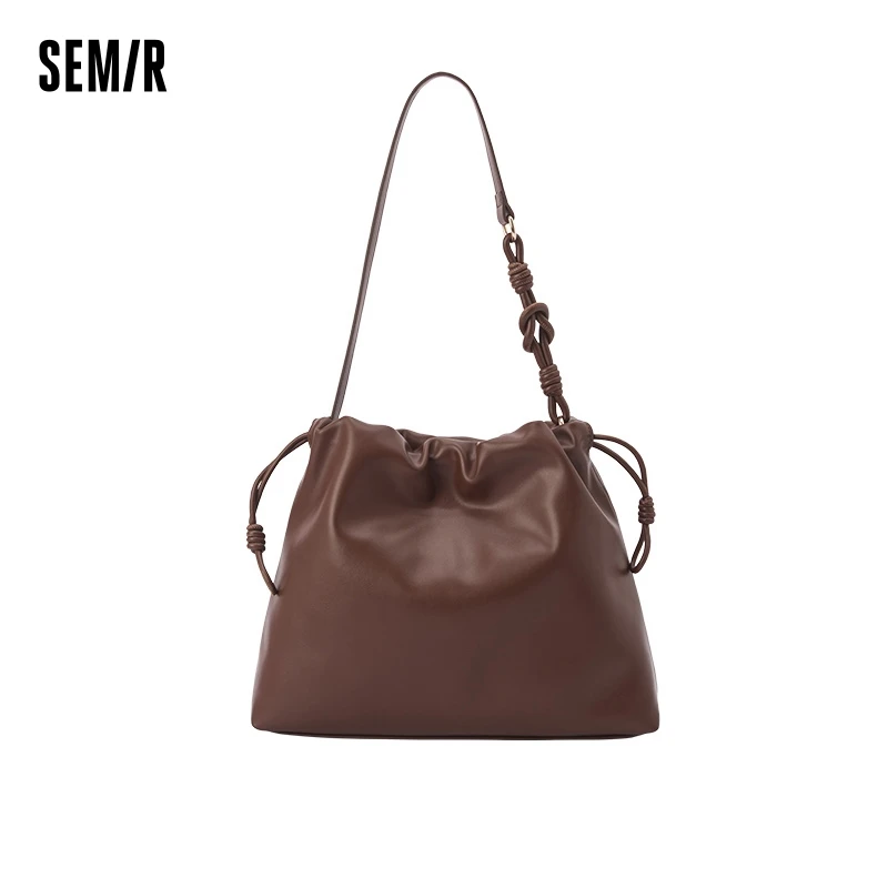 Semir Tote Bag Women 2024 New Retro French Lazy Sense Shoulder Bag Large Capacity Drawstring Handbag Lady Bag