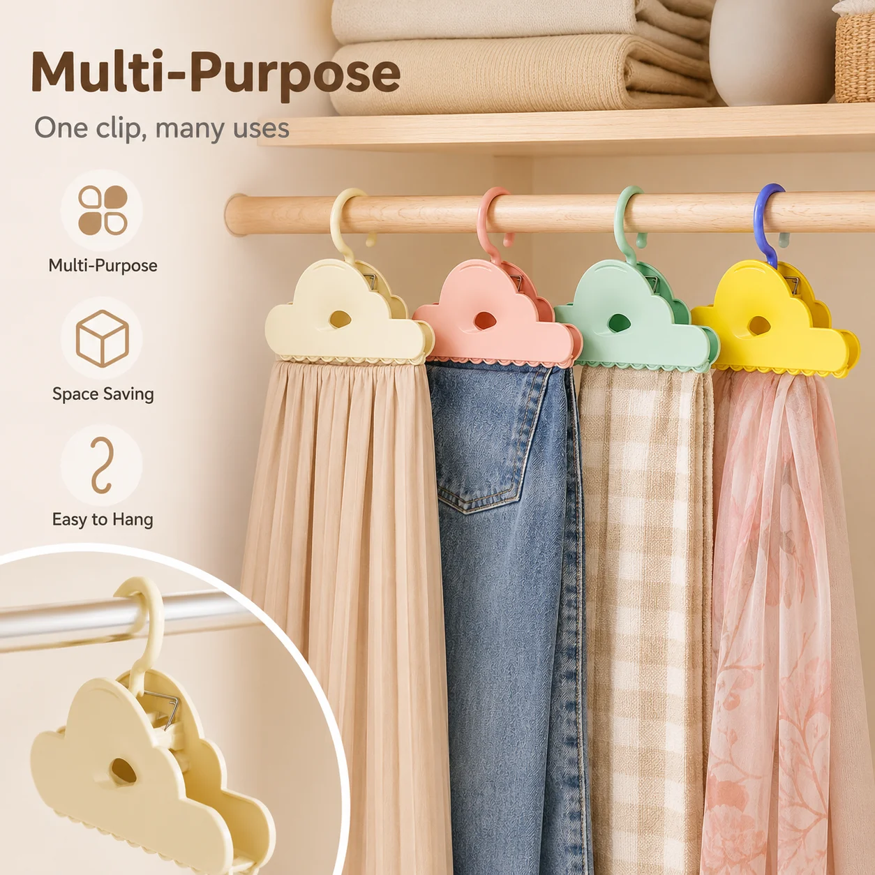 Dopamine Cloud Seamless Pants Clip Home Wardrobe Convenient and Space Saving Pant Rack Storage Anti Wrinkle Special Pants Clip
