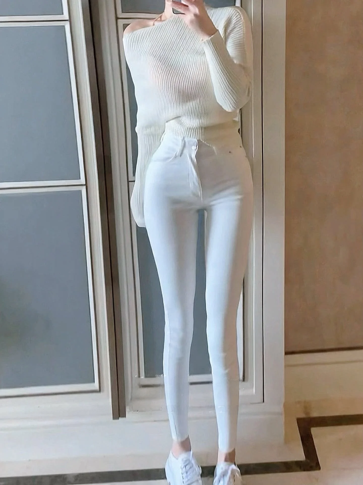 

Джинсы с высокой талией, облегающие, с двойной застежкой, утягивающие, фасон «карандаш», для женщин, повседневные, с высокой эластичностью, осенняя коллекция