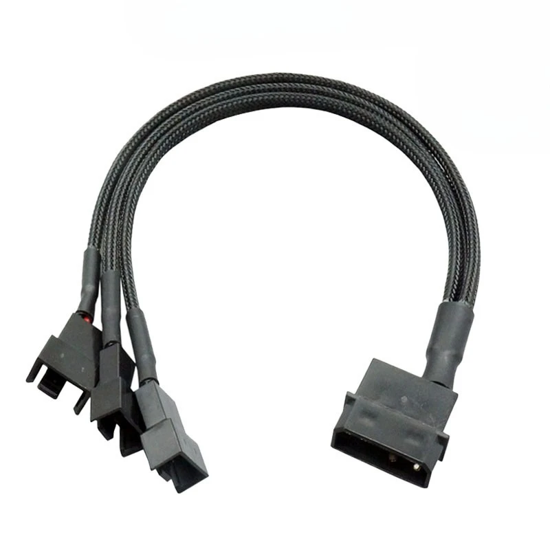 2Pcs PC Case Fan Hub Extension Cable, Molex Large 4‑Pin to 3‑Pin / 4‑Pin 1‑to‑4 Fan Splitter with Nylon Mesh Sleeve for Desktop