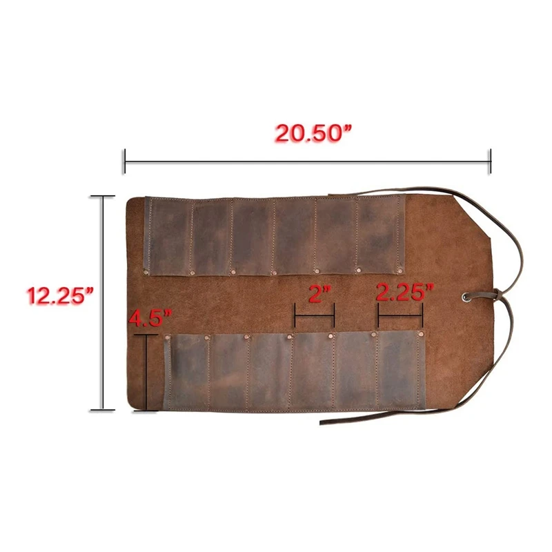 BMBY-Leather Big Tool Roll Up Bag (12 Slots),Portable Carry On Pouch,Workshop Storage,Woodworking Tools Organizer,Handmade