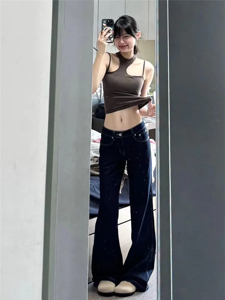 

American Retro Low Waist Bell Bottom Jeans Women's Spring Autumn Tall Extended Loose Slimming Wide Leg Pants