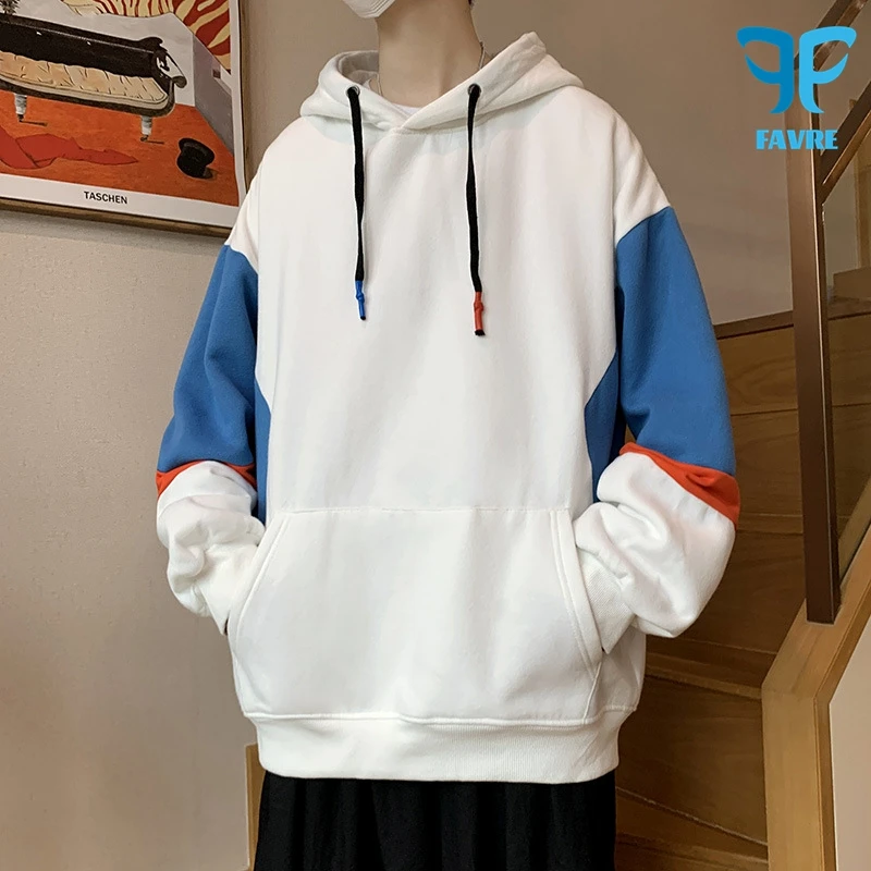 

FAVRE Men Trend Contrast Sweatshirts Casual Colorblock Hoodies Y2K Autumn Winter Korean Harajuku High Street Ins Loose Pullovers