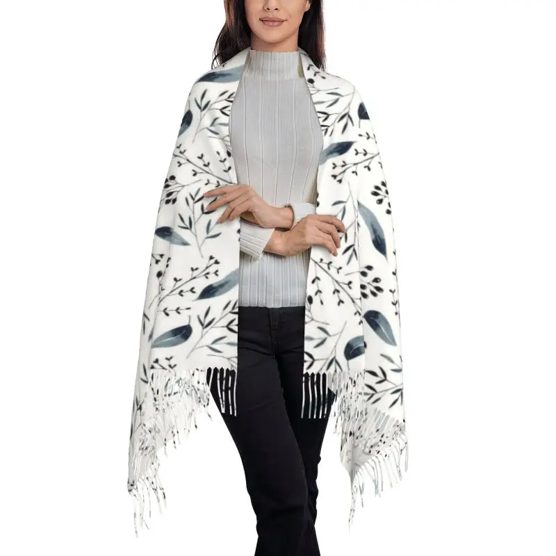 Blue pattern of leaves Flower new model Scarf Cashmere Woman Wool Ladies Scarf Warm Scarf Women's Winter Scarves Autumn