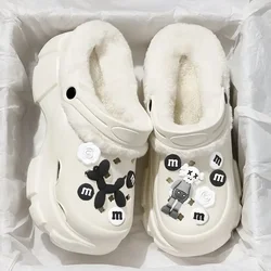 Waterproof cotton Slippers Women Men Fur Lined Clogs Winter Garden Shoes Warm Hole shoes Indoor Outdoor Non Slip cotton shoes