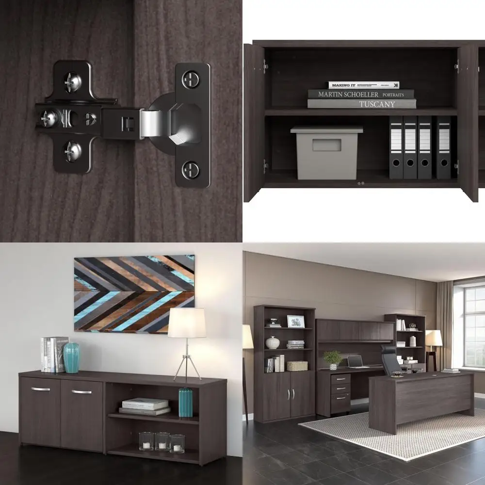 

Серый низкий шкаф для хранения с дверцами и полками для дома или офиса