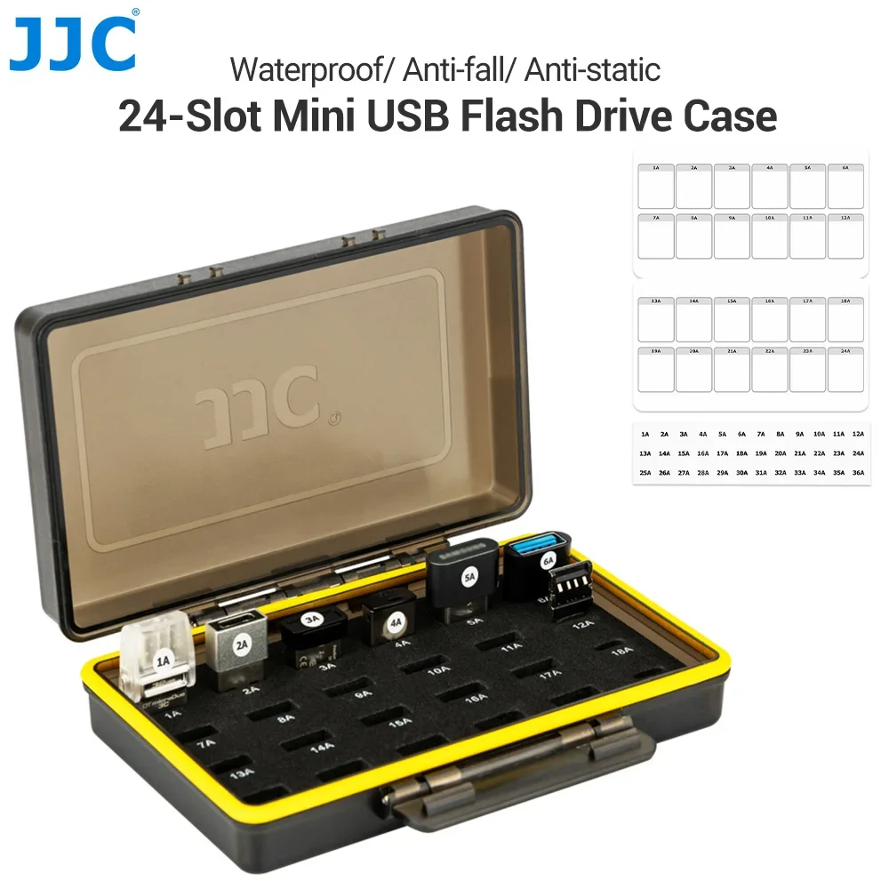 JJC 24-Slot Mini USB Flash Drive Case Mini U Disk Sotrage Holder Waterproof Box EVA Sponge Anti-drop Come with Label Sticker