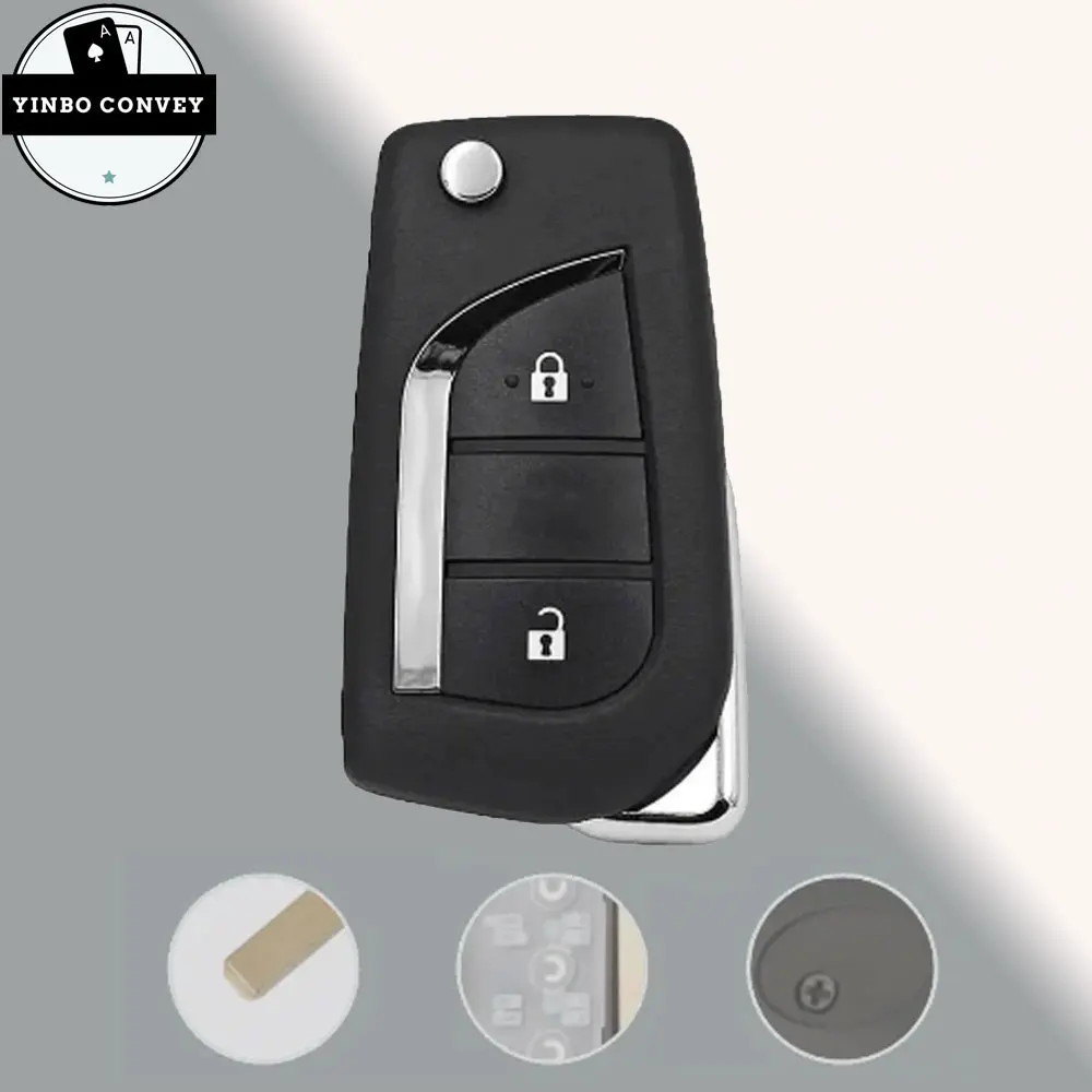 YINBO Flip Replacement Remote Key Shell With VA2 Blade 2Buttons Key Case For Toyota Levin Camry Reiz Highlander Corolla