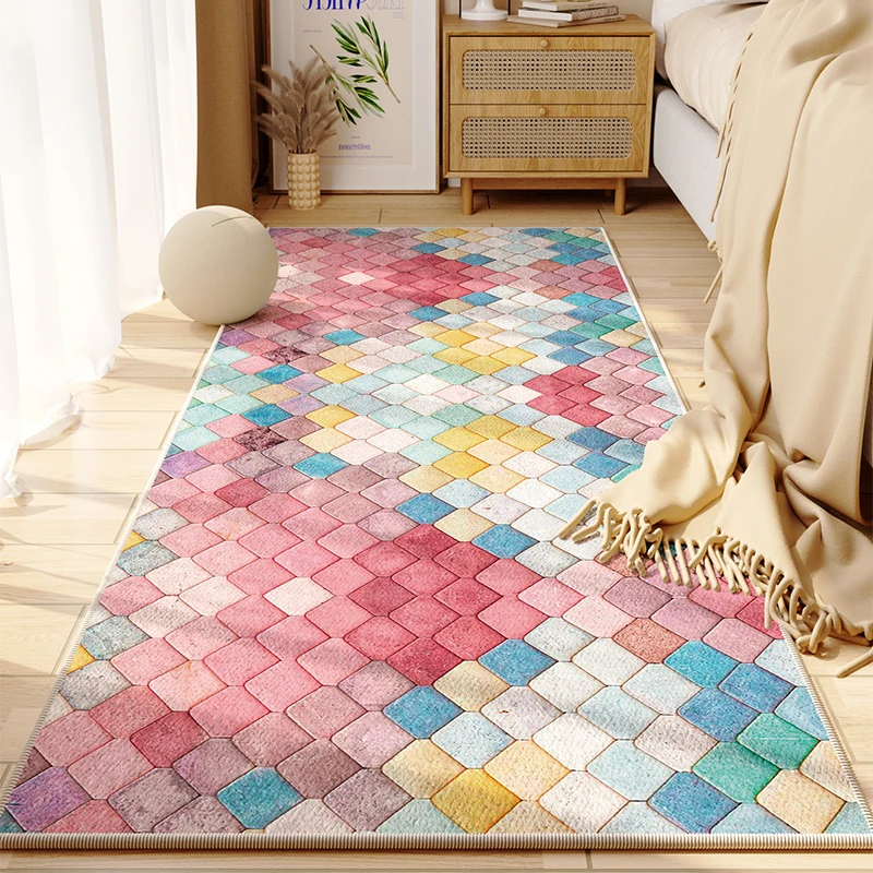 Color Plaid Rugs for Bedroom Creative Art Bedside Rug Soft Large Area Carpets for Living Room Nordic Minimalist Cloakroom Carpet