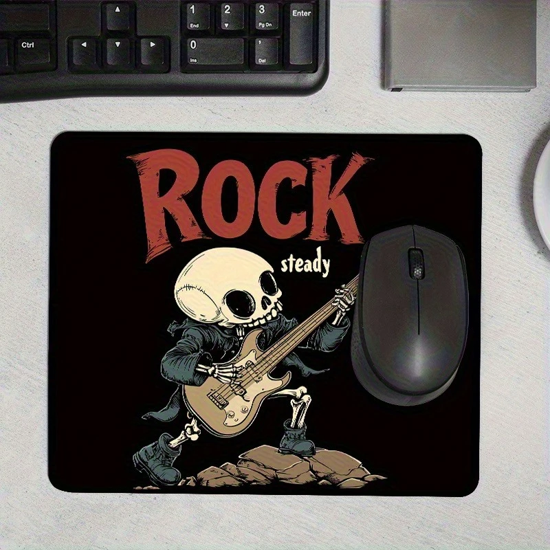 

New picture mousepad with a small skull playing the guitar is suitable for gamers. The HD printed rubber is anti-slip