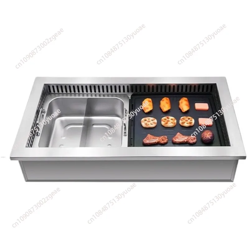 

Marble Korean Hotpot Dining Table Electric Korean Indoor Restaurant Barbecue Built-In Table