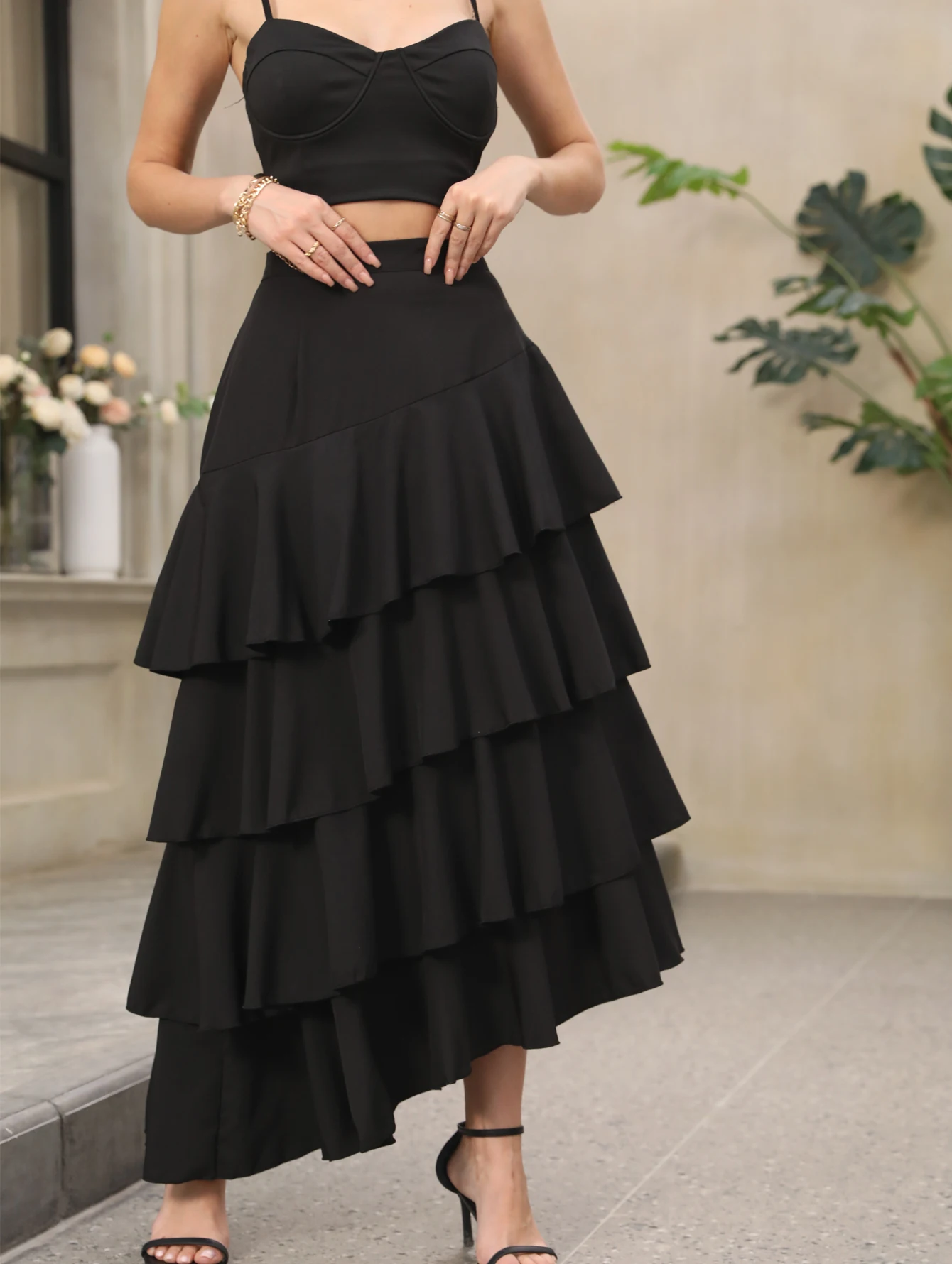 Fashion high waist skirt women patchwork cake skirt slimming temperament big skirt mini A-line skirt