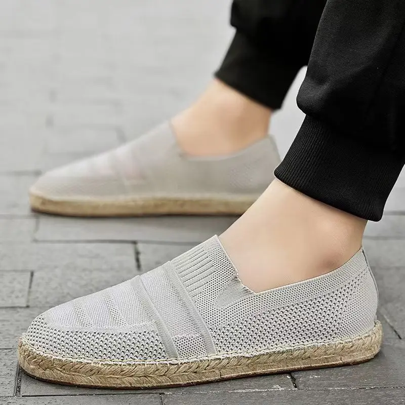 

Мужская новая весенне-летняя повседневная обувь большого размера с сеткой, мягкая подошва, нескользящая дышащая льняная рыбацкая обувь без шнуровки с круглым носком