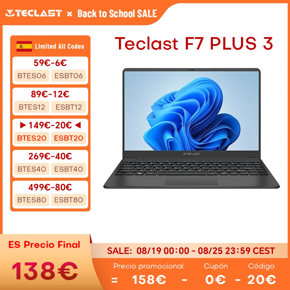 Teclast-ordenador portátil F7 Plus 3, dispositivo de 14,1 pulgadas, 8GB de RAM, 256GB de SSD, para Intel Gemini Lake 1920x1080, Windows 10, WiFi de