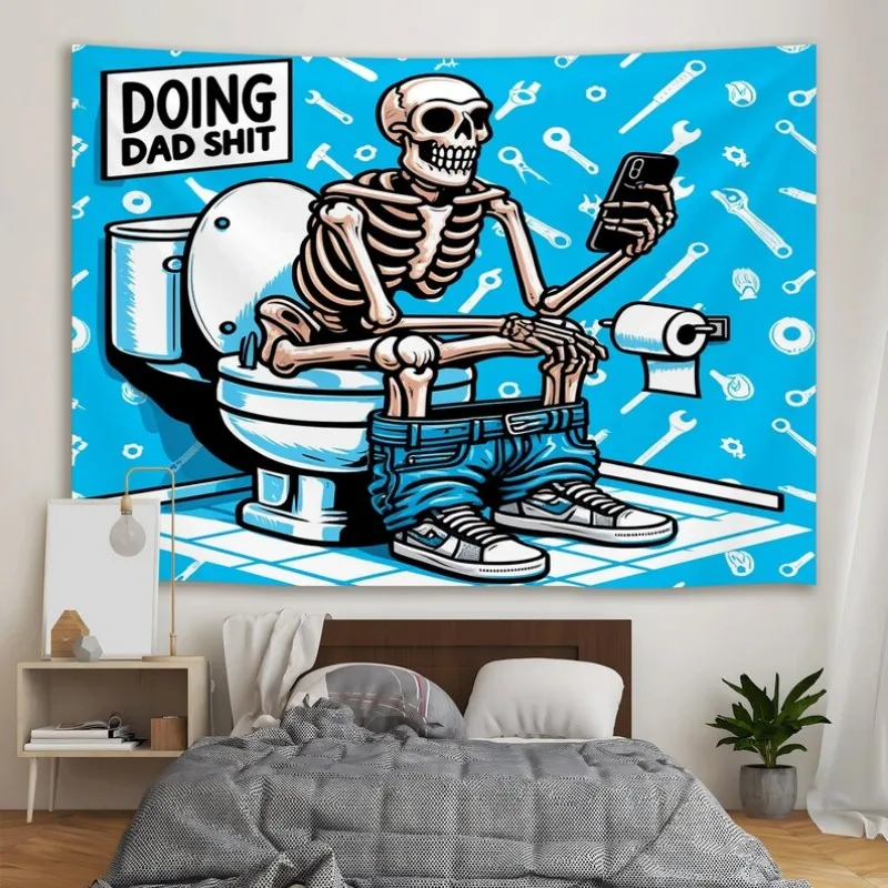 VIKAMA Fun Skeleton Dad Pattern Tapestry Fashion Gothic Polyester Wall Hanging Creative Humorous Wall Decoration Room Decor